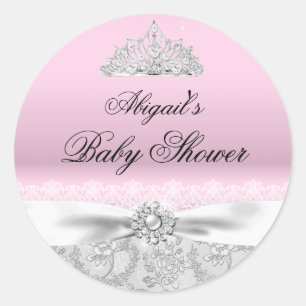 Pegatina Baby Shower de la princesa rosa Tiara y B