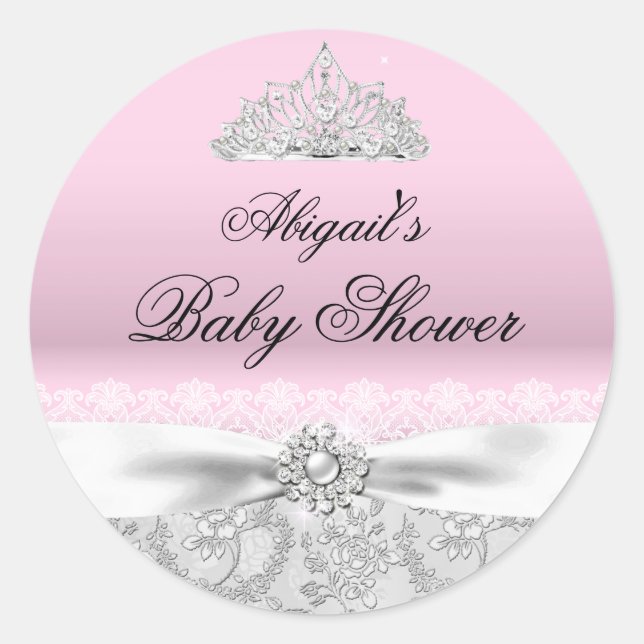 Pegatina Baby Shower de la princesa rosa Tiara y B (Anverso)
