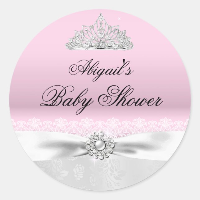 Pegatina Baby Shower de la Princesa Rosa y Plata T (Anverso)