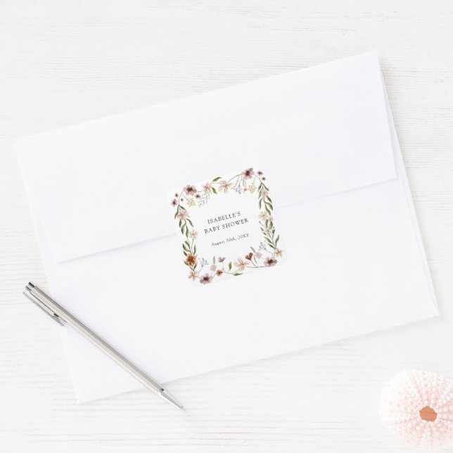 Pegatina Baby Shower de Little Wildflower Chica (Sobre)