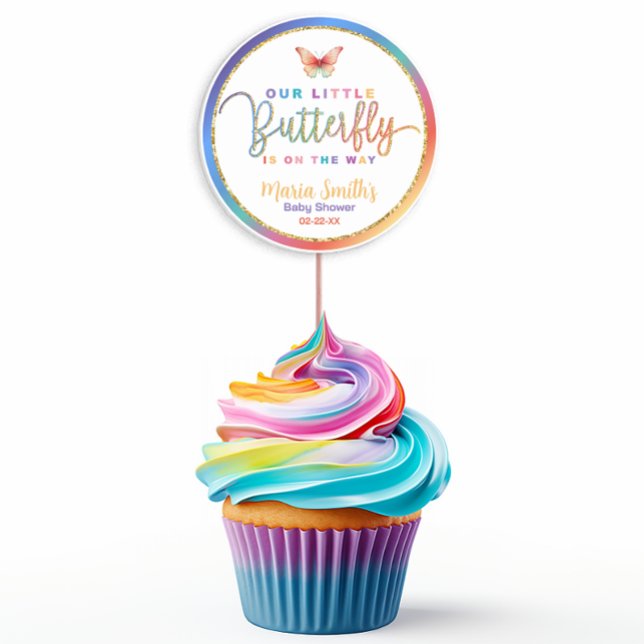 Pegatina Baby Shower de mariposa - acuarela arcoir (Party Favor Sticker Example)