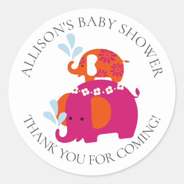 Pegatina Baby Shower de Mod Elephants (Anverso)