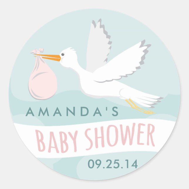 Pegatina Baby Shower de Sweet Delivery Stork (Anverso)