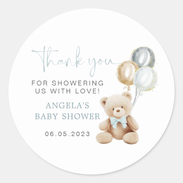 Pegatina Baby Shower de Teddy Bear Boy (Anverso)