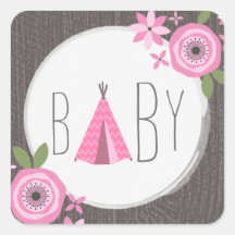 Pegatina Baby Shower de Tipi rosa