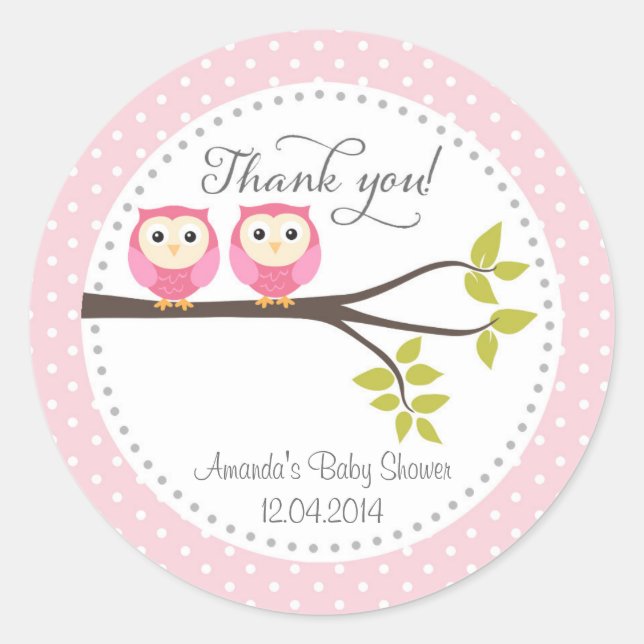 Pegatina Baby Shower de Twin Baby Girls Owls (Anverso)
