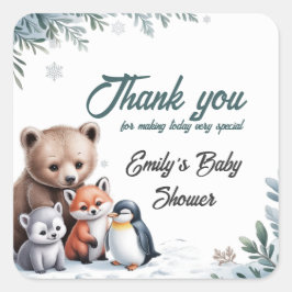 Pegatina Baby Shower de Winter Woodland Animals