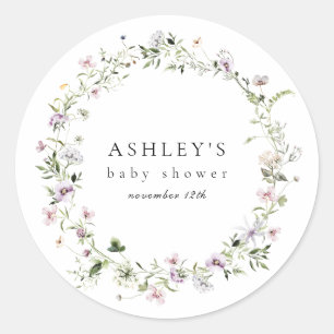 Pegatina Baby Shower Delicate Purple Floral