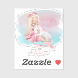 Pegatina Baby Shower Encantado Por chica Y Unicornio