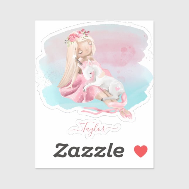 Pegatina Baby Shower Encantado Por chica Y Unicornio (Hoja)