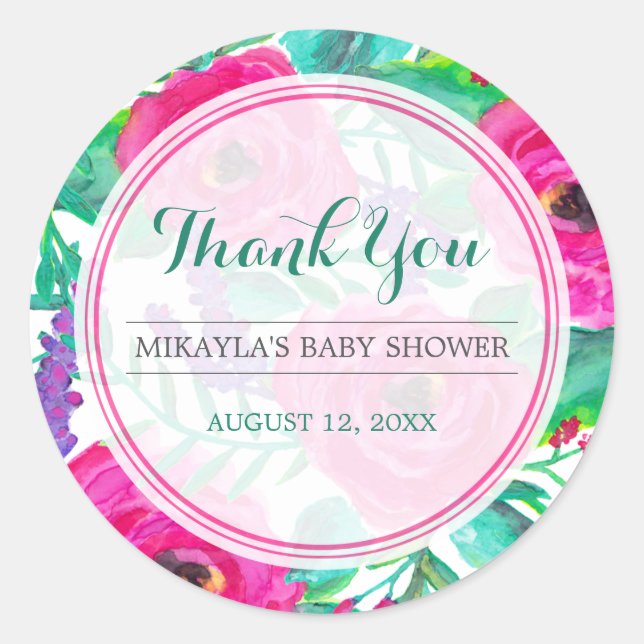 Pegatina Baby Shower Favor de los Florales Frescos (Anverso)