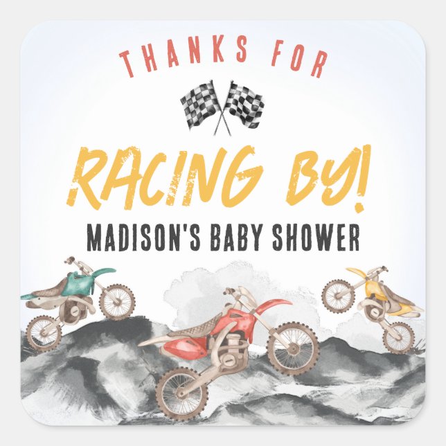 Pegatina Baby Shower Favor de motocicleta Dirt (Anverso)
