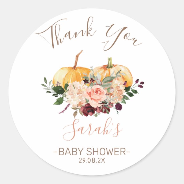 Pegatina Baby Shower Favorito de calabazas florale (Anverso)