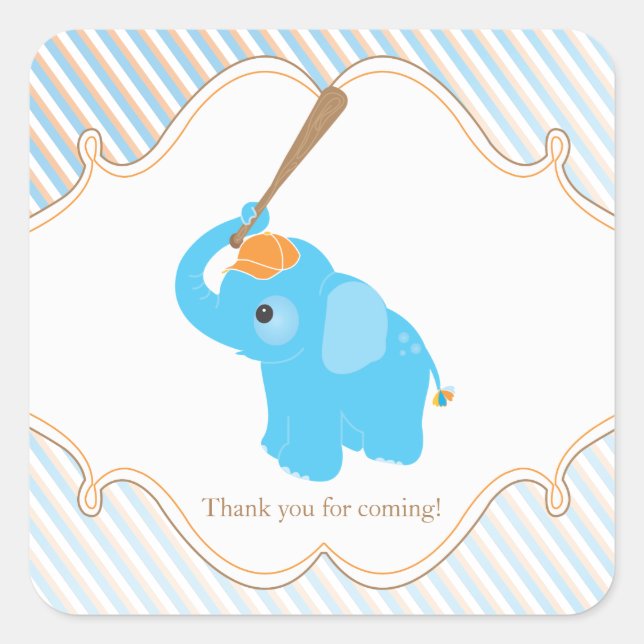 Pegatina Baby Shower Favorito del Elefante Azul (Anverso)