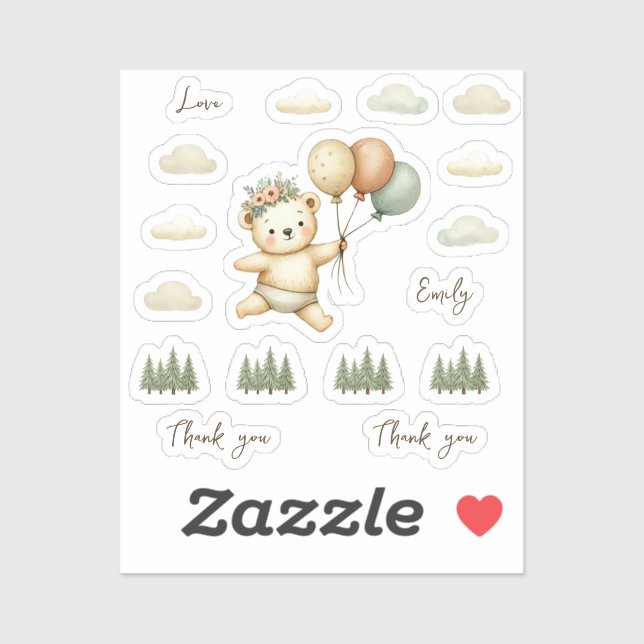 Pegatina Baby Shower Floating Bear Adventures (Hoja)