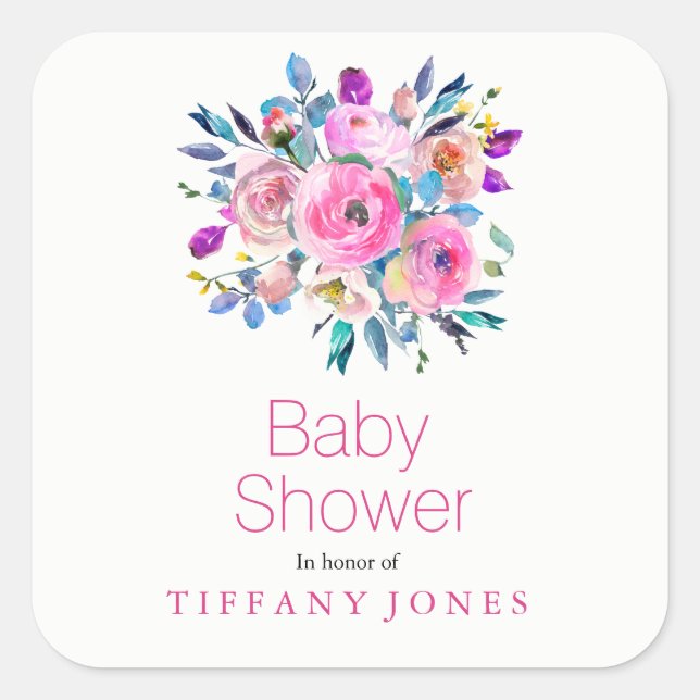Pegatina Baby Shower floral de flores rosadas mode (Anverso)