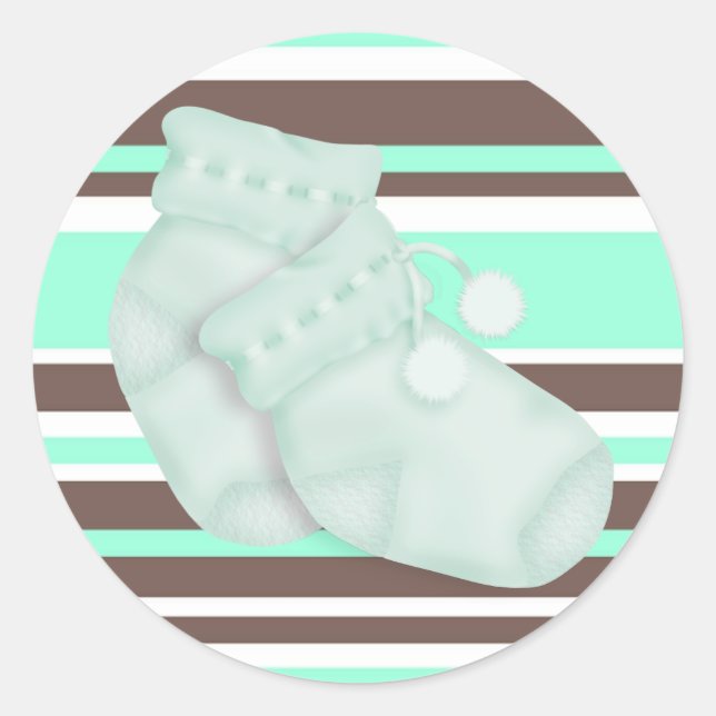 Pegatina Baby Shower Mint Green Brown (Anverso)