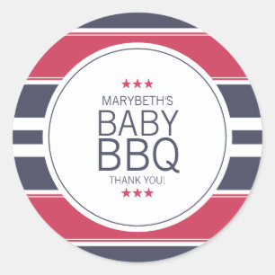 Pegatina Baby Shower Preppy Red, White & Blue BBQ