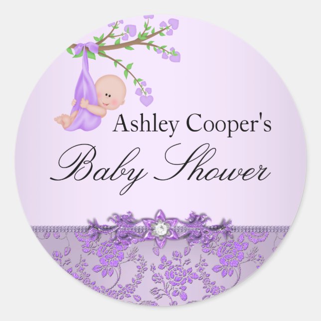 Pegatina Baby Shower Purple Rosa Garden (Anverso)