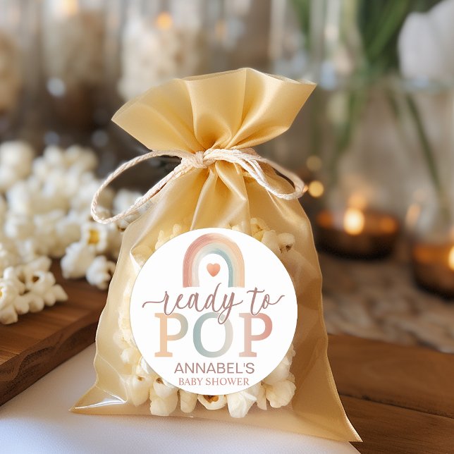 Pegatina Baby Shower "Ready to Pop" del arcoiris B (Baby Shower Favor Sticker)