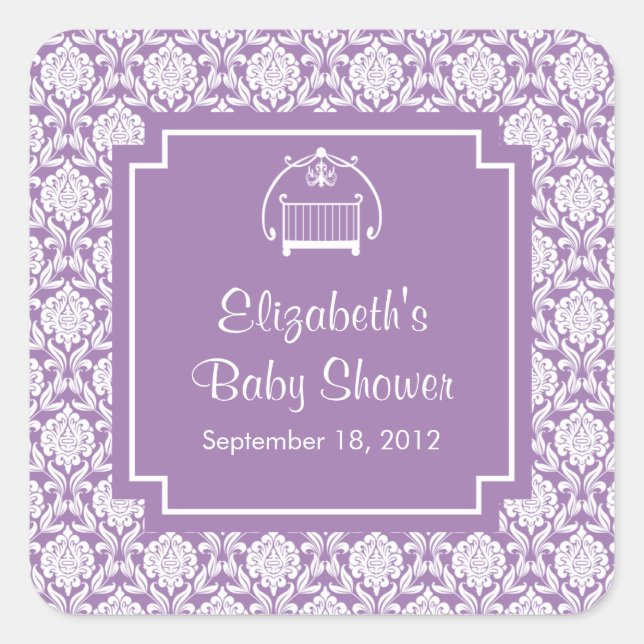 Pegatina Baby Shower Square de la cuna de Damask p (Anverso)