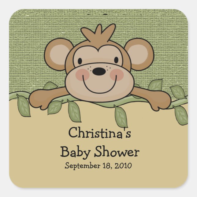 Pegatina Baby Shower Square de Monkey (Anverso)