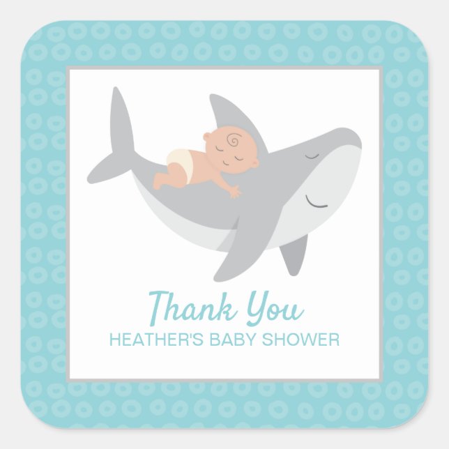 Pegatina Baby Shower Square de Sweet Shark (Anverso)