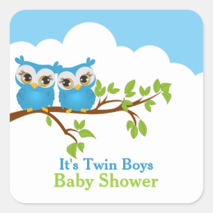 Pegatina Baby Shower Sweet Twins Owls Boy
