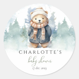 Pegatina Baby Shower Winter Forest Cute Bear