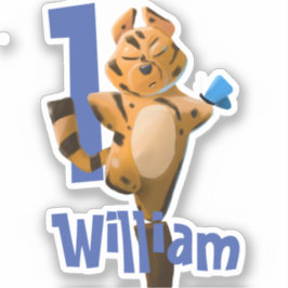 Pegatina Baby Tiger Plaid First Birday personalizado