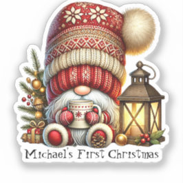 Pegatina Baby's First Gnome Christmas Round Sticker