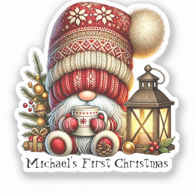 Pegatina Baby's First Gnome Christmas Round Sticker (Anverso)