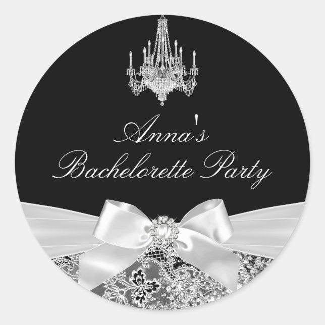 Pegatina Bachelorette de Black & Silver Sparkle Bo (Anverso)