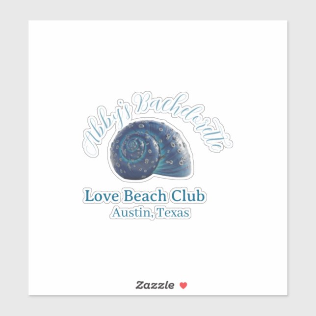 Pegatina Bachelorette party beach club blue sea shell name  (Hoja)