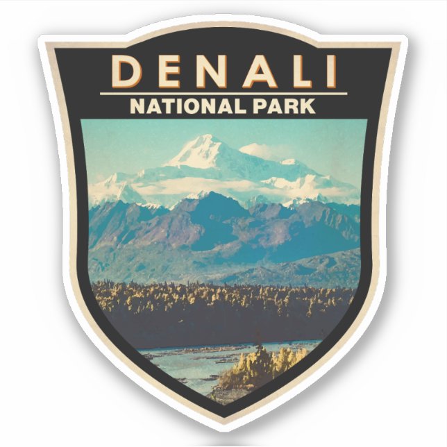 Pegatina Badge acuarela del parque nacional de Denali (Anverso)