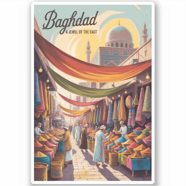 Pegatina Baghdad Iraq Illustration Travel Art Vintage (Anverso)