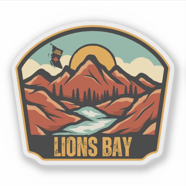 Pegatina Bahía de Lions, Columbia Británica (Anverso)