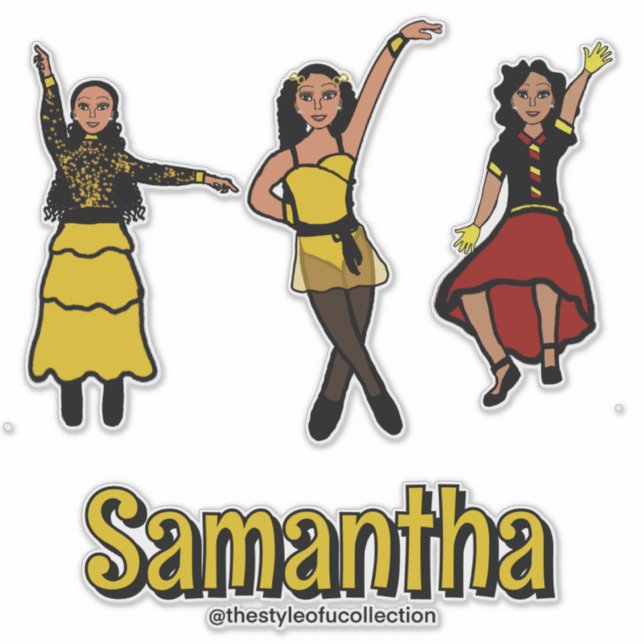 Pegatina Bailarín negro amarillo rojo con tres estilos #2 (Anverso)