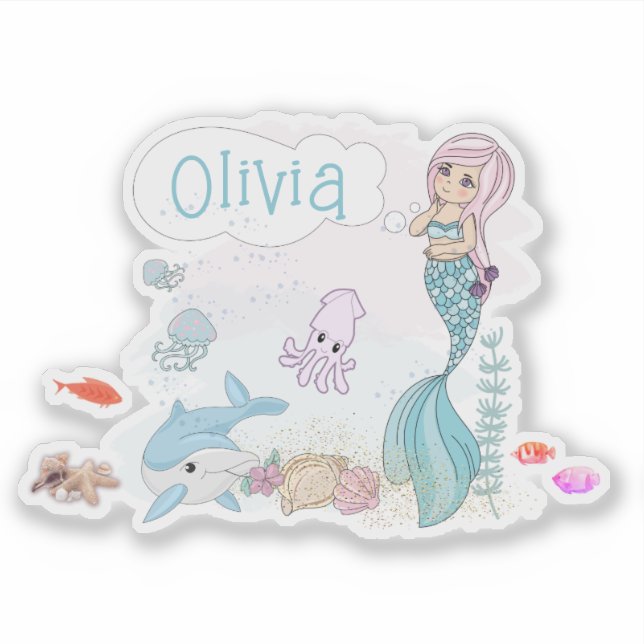 Pegatina Bajo el Mar Sirena Dulce Personalizada (Anverso)