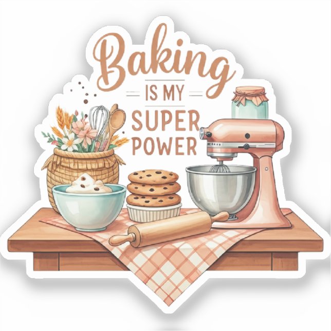 Pegatina Baking es mi superpotencia (Anverso)