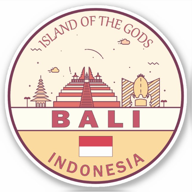 Pegatina Bali Indonesia City Skyline Emblem (Anverso)
