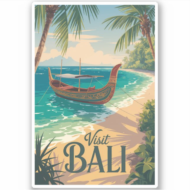 Pegatina Bali Indonesia Illustration Travel Art Vintage (Anverso)