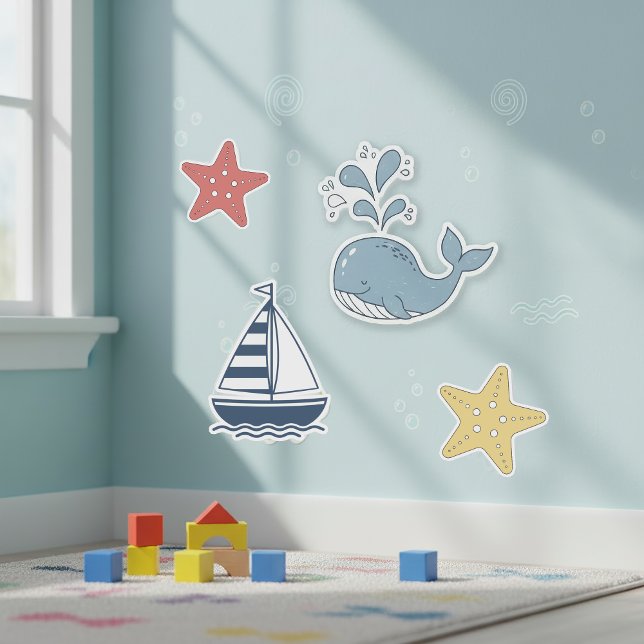 Pegatina Ballena Adorable, Estrella de Mar y Barco de Vela  (Subido por el creador)
