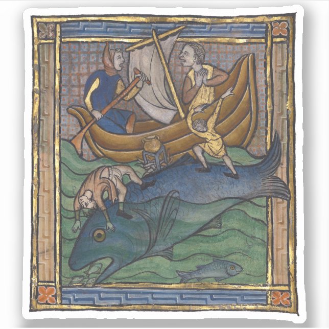 Pegatina Ballena bestiar medieval c. 1270 (Anverso)