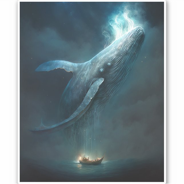 Pegatina Ballena En El Cielo Fantasía Arte (Anverso)