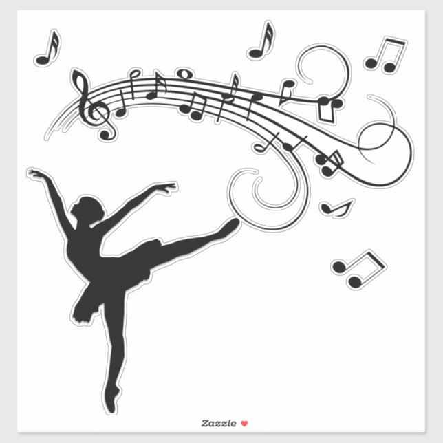 Pegatina Ballerina Dancing with Music Notes (Hoja)