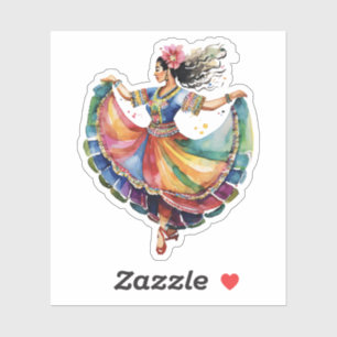 Pegatina Ballet Folklórico Huipio Acuarela Mexicana
