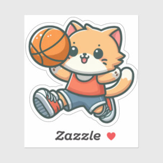 Pegatina Baloncesto de juego para gato lindo - 01
