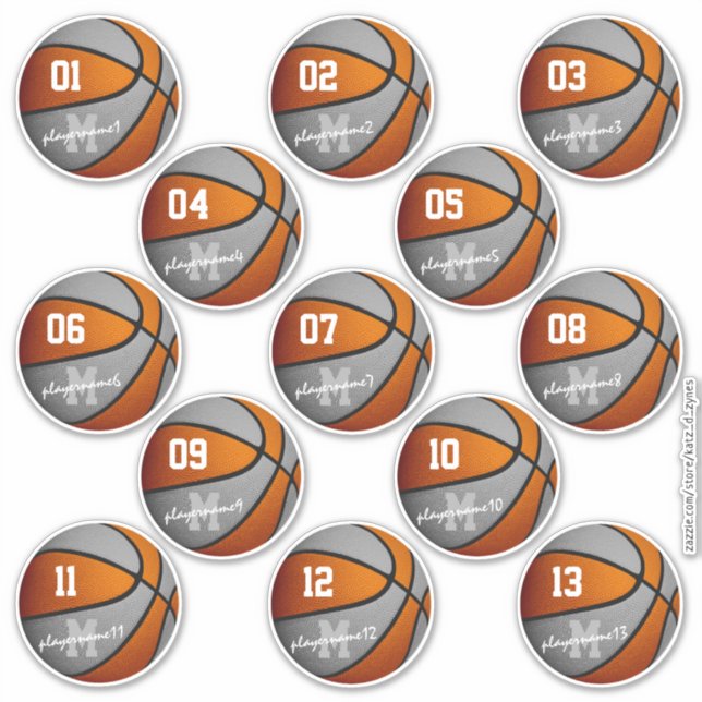 Pegatina Baloncesto gris naranja 13 nombres de miembros del (Anverso)