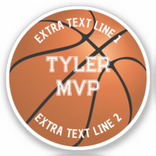 Pegatina Baloncesto, nombre del niño, MVP/Número, 2 líneas